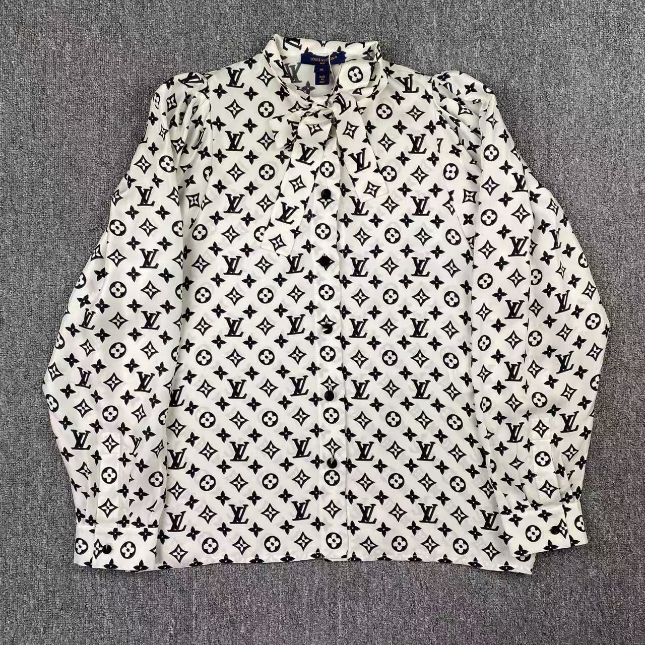 99新 LouisVuitton/路易威登 2510256/36码/当季蝴蝶结饰满印衬衫