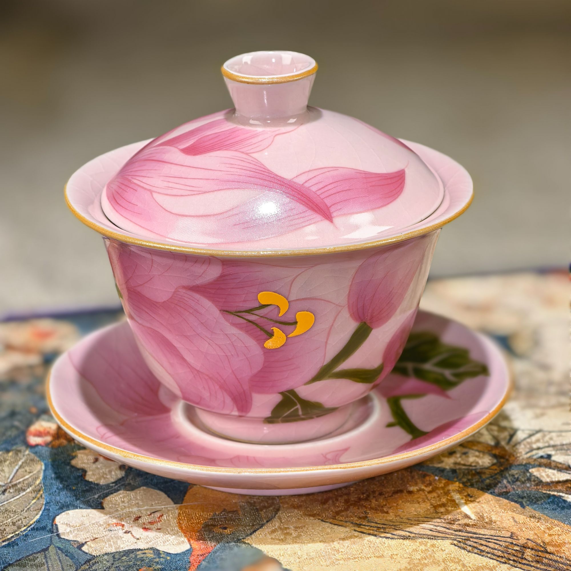 粉汝百合三才盖碗B02405