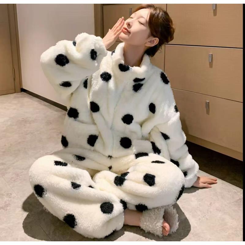 【波点加绒加厚】可外穿睡衣女生长袖款居家爆款家居服套装