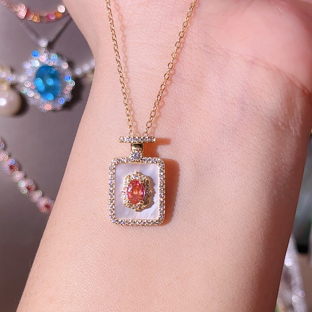 彩色蓝宝石颈饰银S925镶嵌