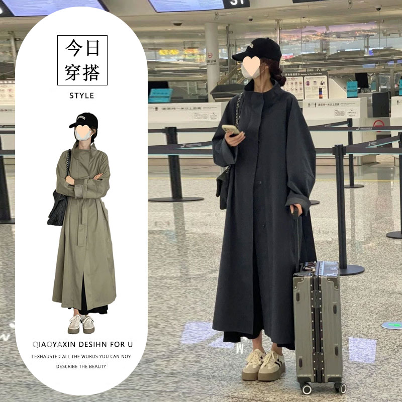 韩系慵懒风垂感宽松风衣外套女秋季新品时尚潮流感休闲长款大衣潮