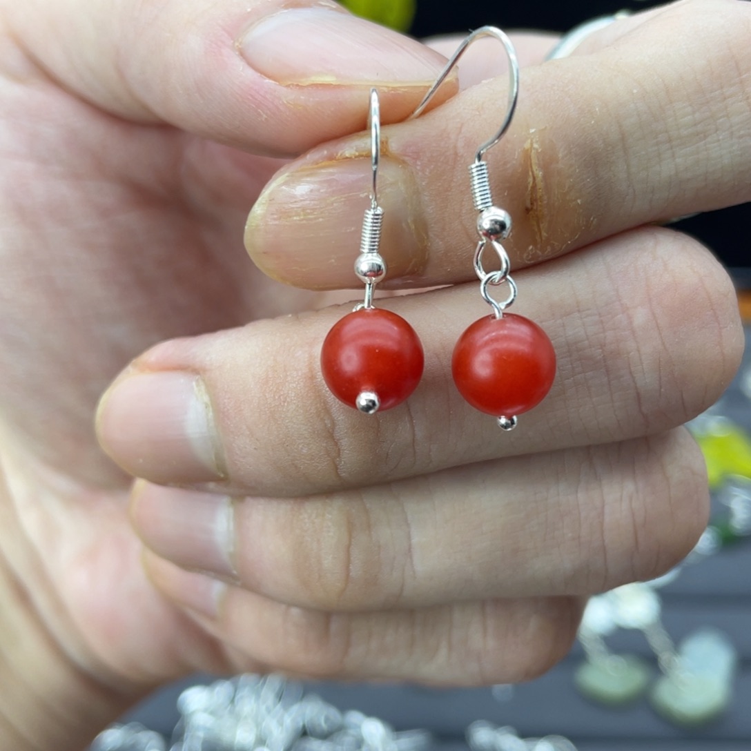 南红玛瑙耳饰银S925镶嵌