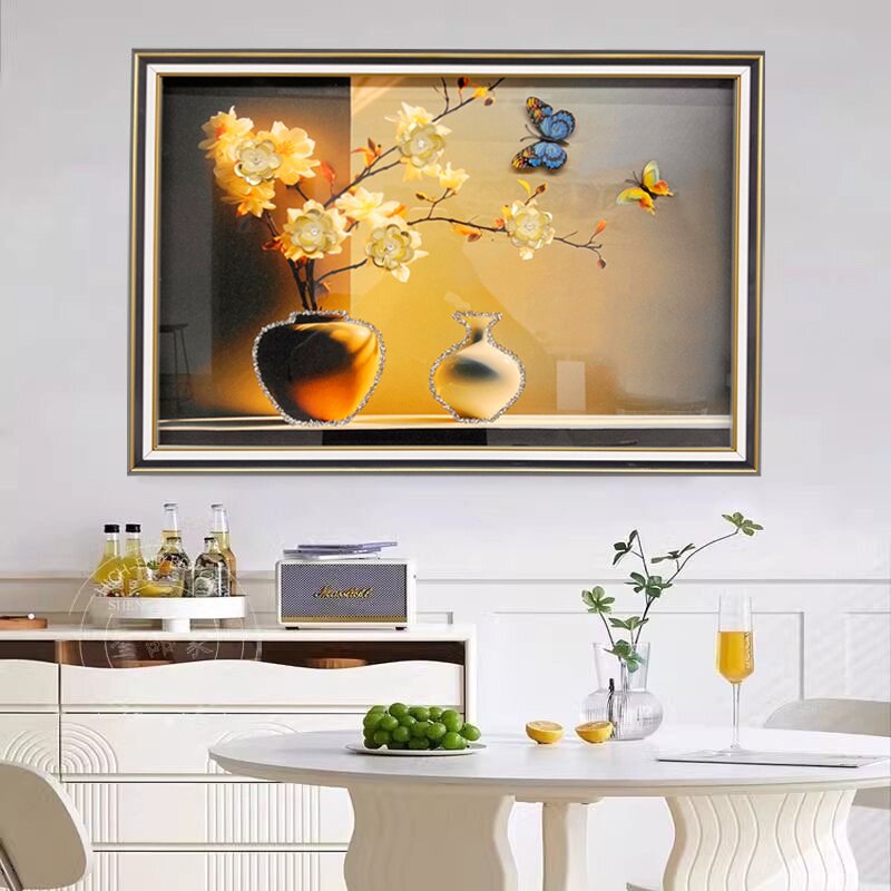 A26-1402【栀子花开】钢化玻璃装裱鎏金实物轻奢极简装饰画40*60