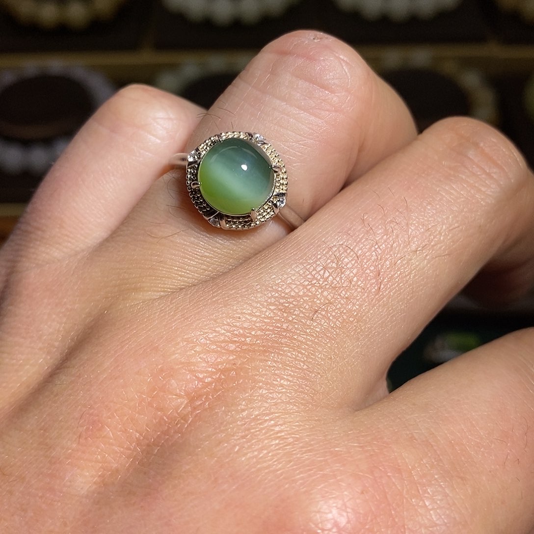 【闪购商品】银S925镶嵌戒指和田玉（碧玉）