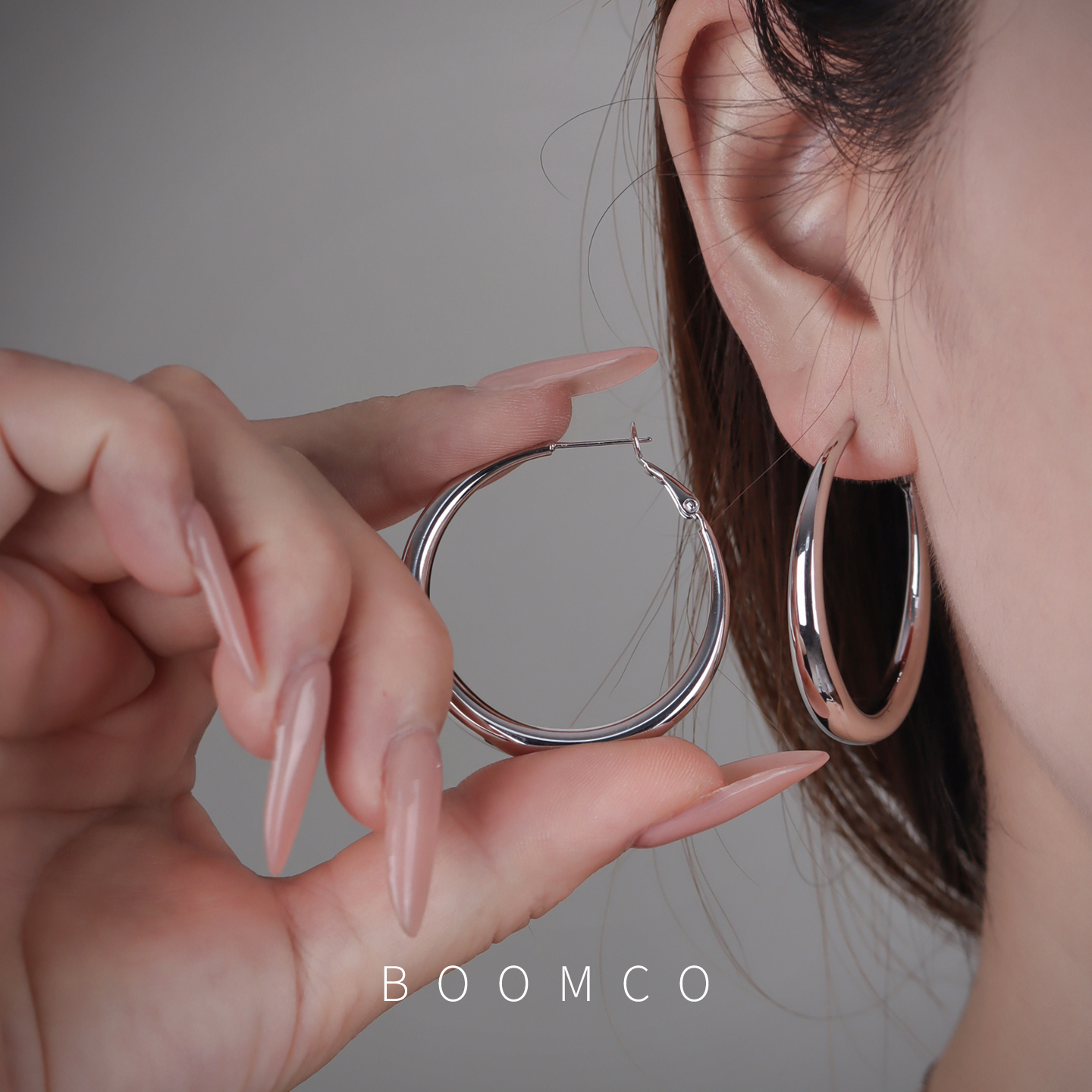 BOOMCO 铜合金耳饰 冷淡风耳环圆圈大圈耳饰高级感百搭素圈大耳圈