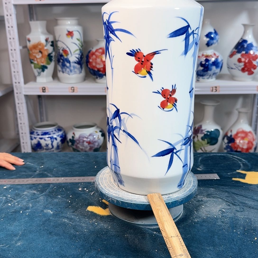 摆件景德镇陶瓷书竹鸟