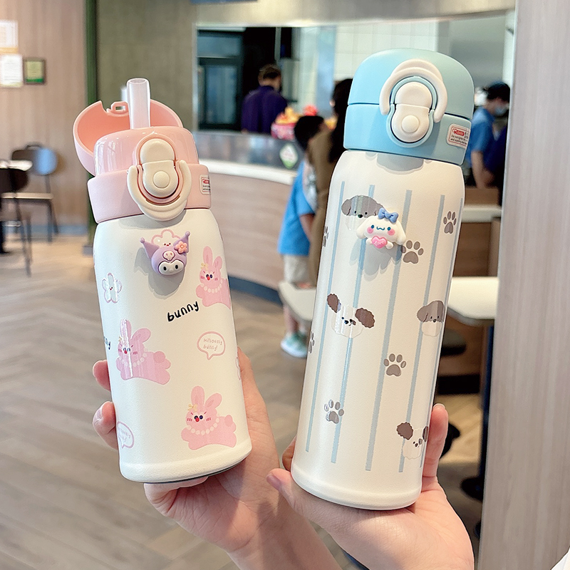 保温杯女可爱学生弹盖吸管杯高颜值中小学生带刻度儿童直饮双饮杯