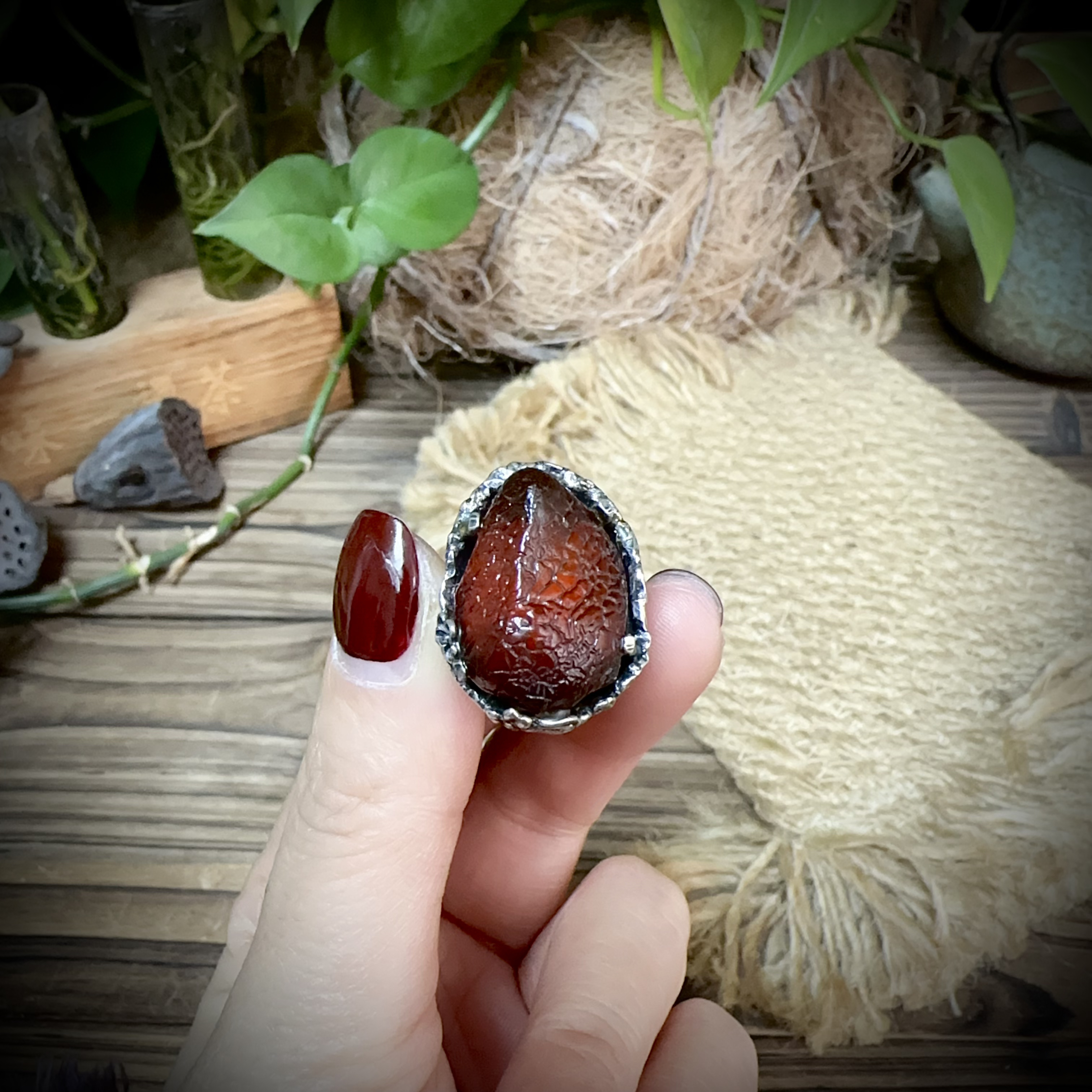 【古香古色】复古s925银蜜蜡琥珀戒指（圈口可调节）