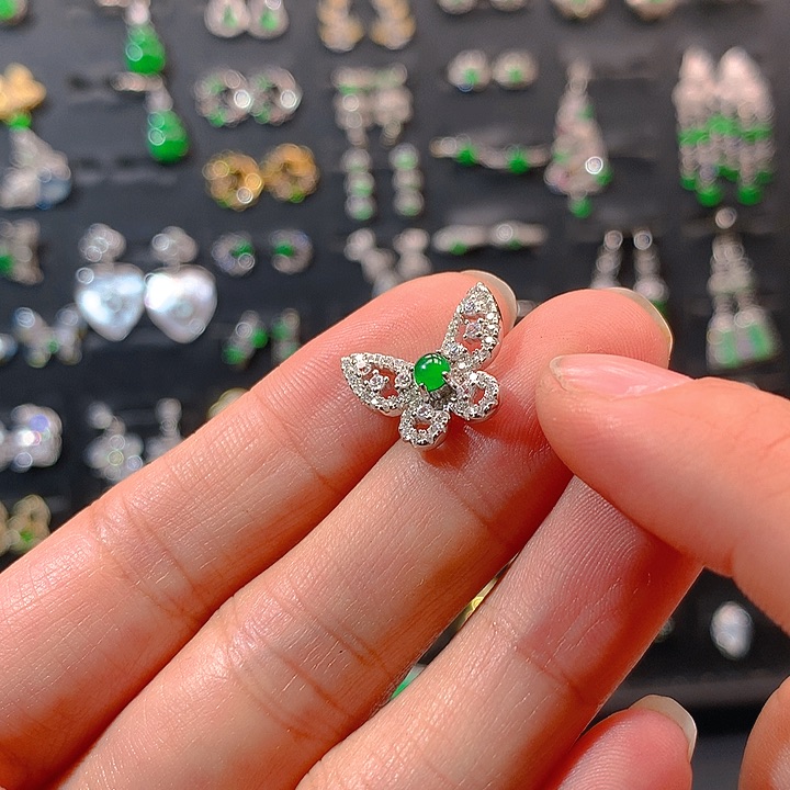 翡翠戒指银S925镶嵌彤****5耳钉