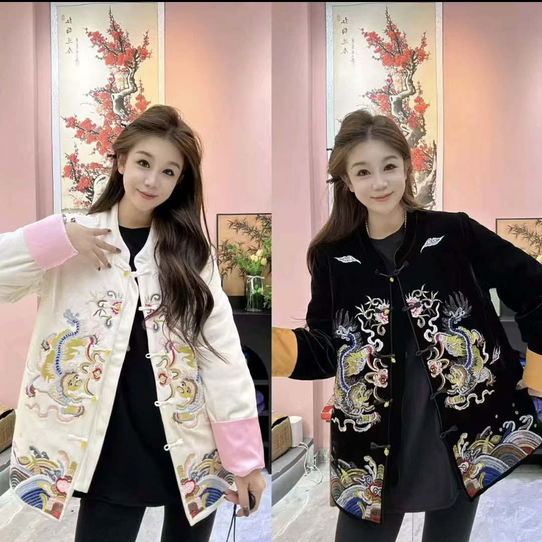 大聪（加棉）新中式重工刺绣棉服时尚贵气唐装200斤夹棉外套8941