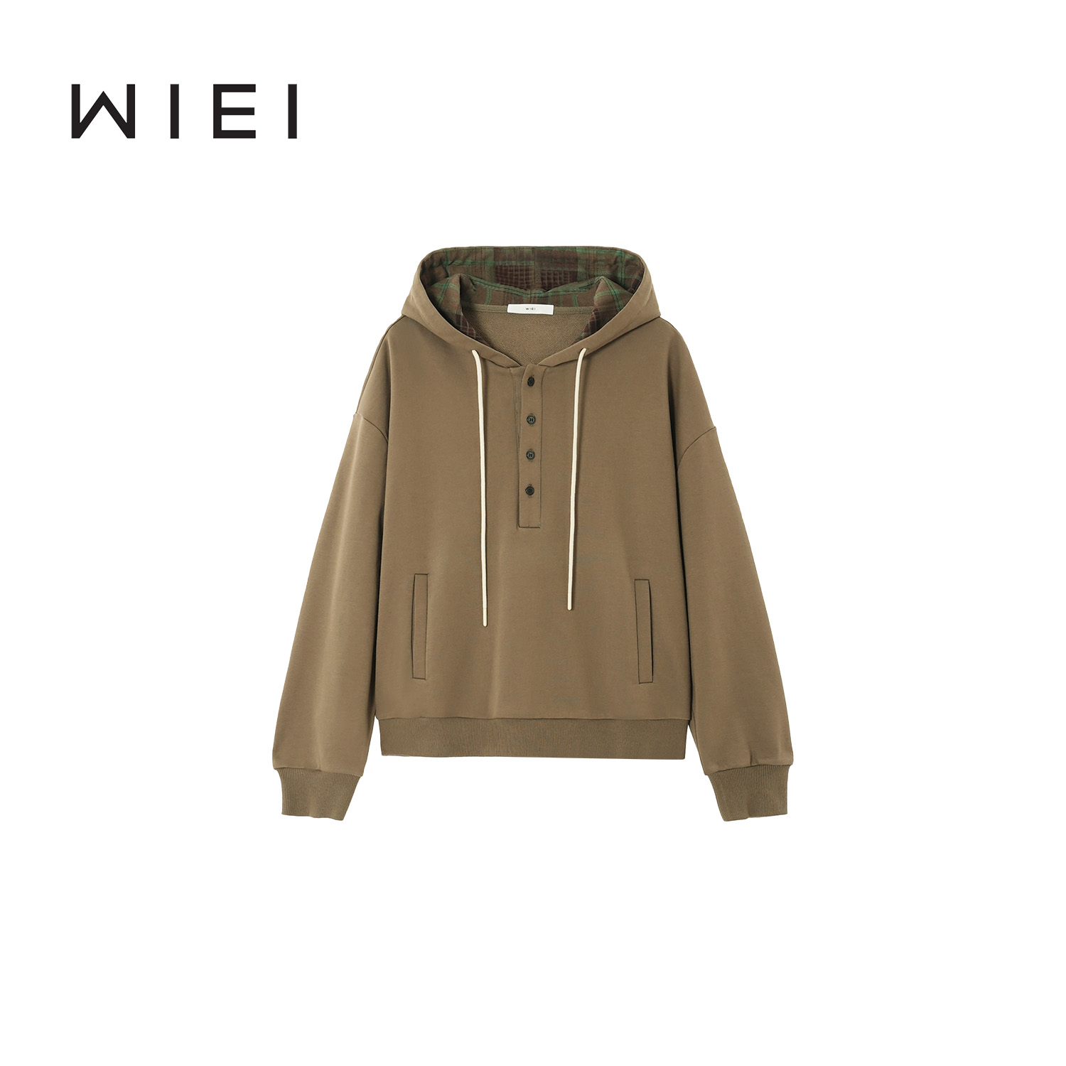 《WI EI》格内卫衣*極简风 格子拼接 休闲连帽上衣 23988