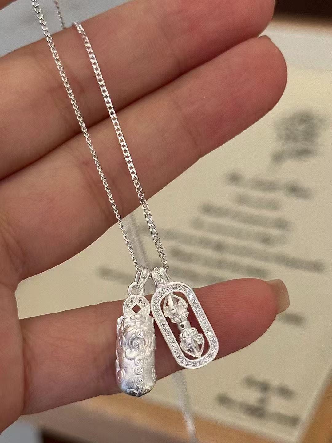 坠链均足银 足银貔貅金刚杵项链