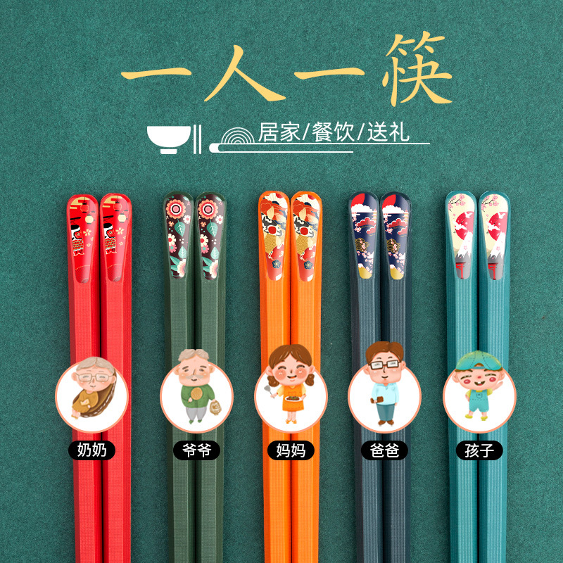 【一人一筷5双】家用中式筷子防霉防滑耐高温网红创意五色分餐筷WY
