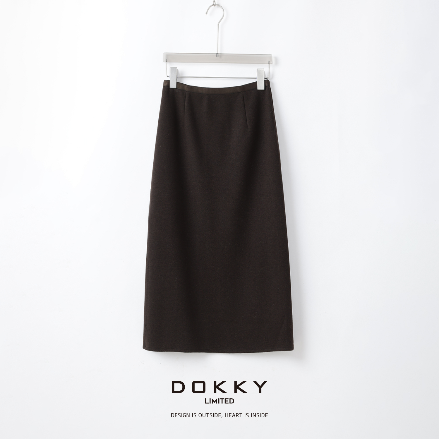 Dokky「D0581」拼接腰头.含山羊绒桑蚕丝.显瘦半身裙