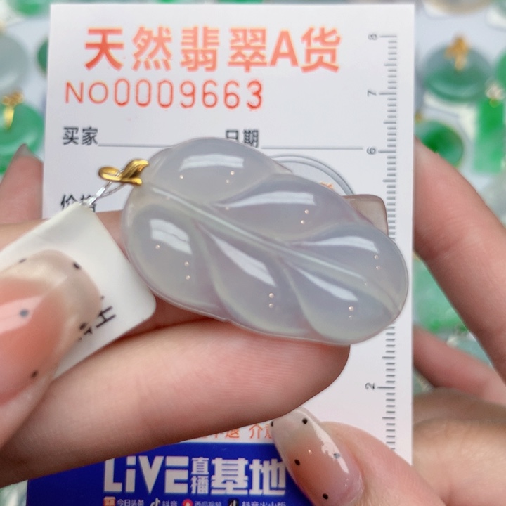 翡翠18K金镶嵌颈饰叶子