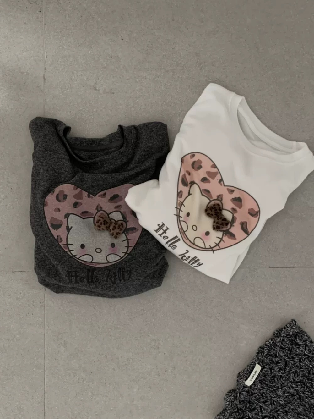 韩国东大门时尚百搭韩系宽松休闲气质复古慵懒豹纹hello kittyT恤