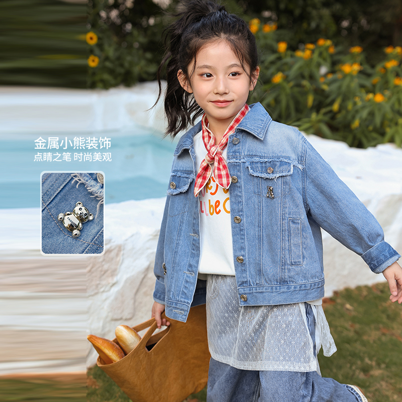 陈大猪女童 外套2024春装新款潮酷韩版牛仔外套休闲上衣GSC427006