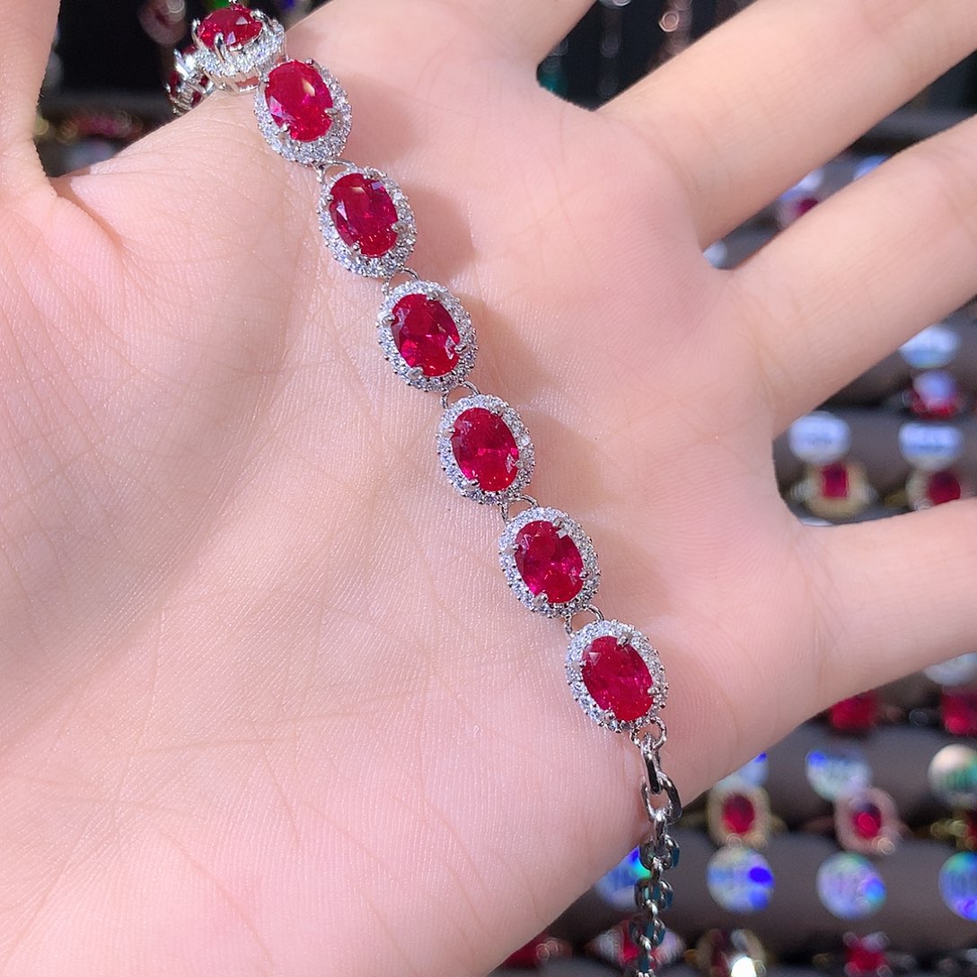 红宝石银S925镶嵌手链白