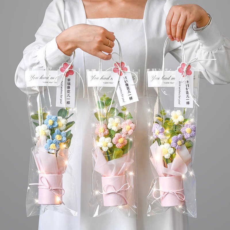 七夕情人节生日5朵泡芙桶花束毛线DIY手工七夕可爱周年纪念日礼物