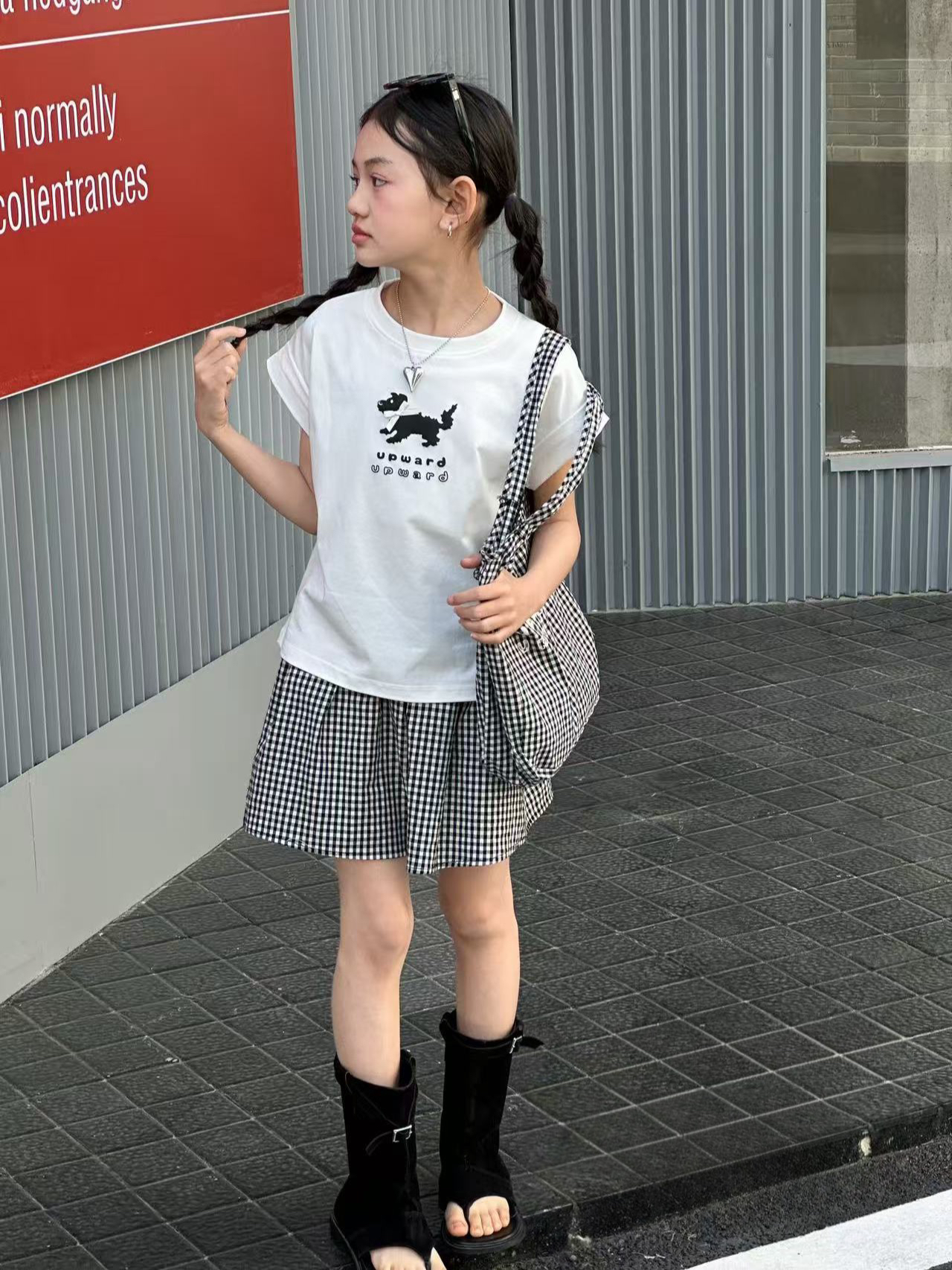 儿童洋气甜美格子套装61171