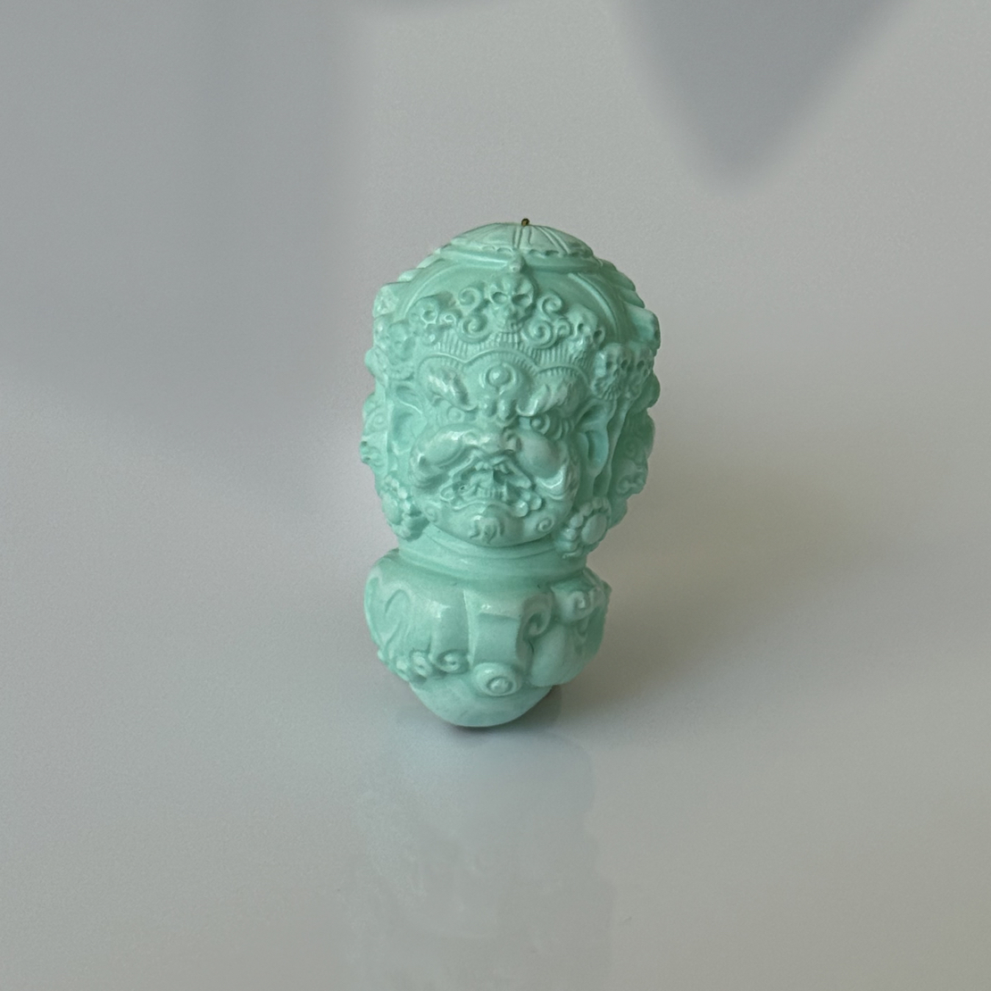 天然原矿绿松石精品高瓷瓷釉级立体三面黑天杵吊坠