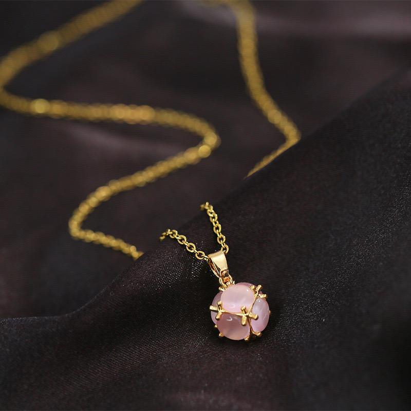 合金项链 粉色玲珑气质轻奢时尚高级感简约花朵小众简约项链X026