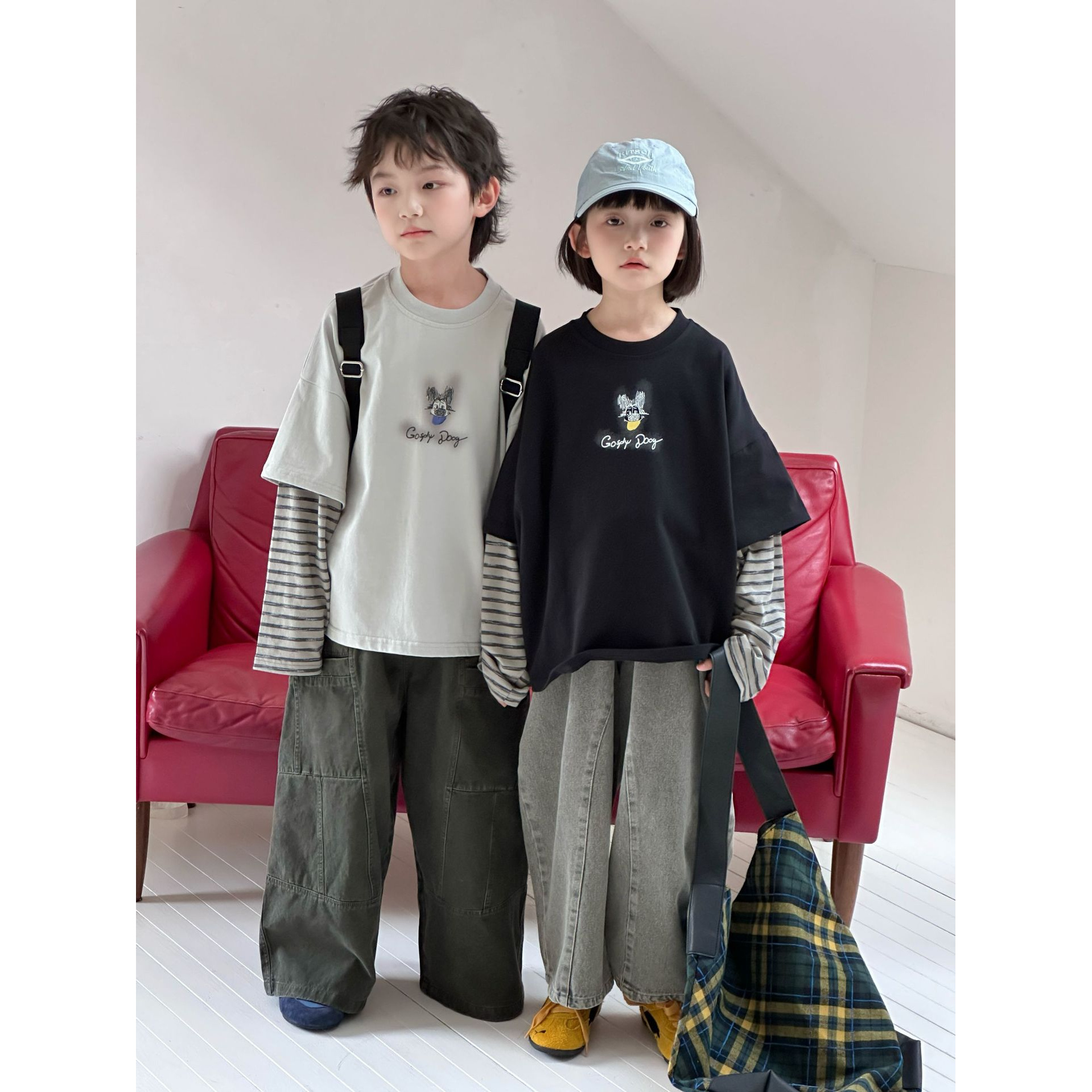in 爱:mx25秋季韩版儿童洋气卡通假两件T恤男女童韩版长袖上衣813
