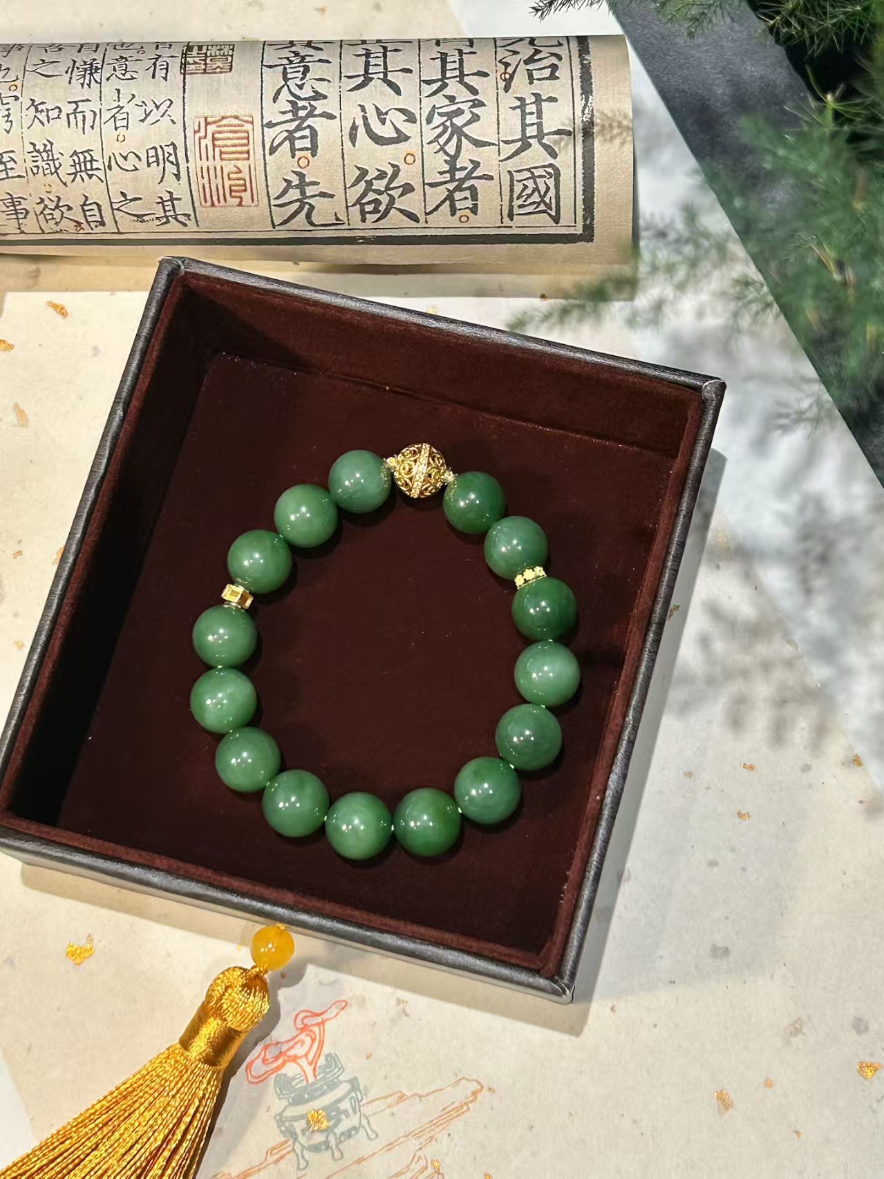 天然和田玉碧玉18k卡12mm手串拍一发一z（多样性发货）