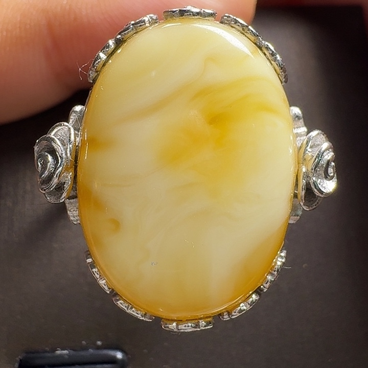 蜜蜡银S925镶嵌戒指戒指