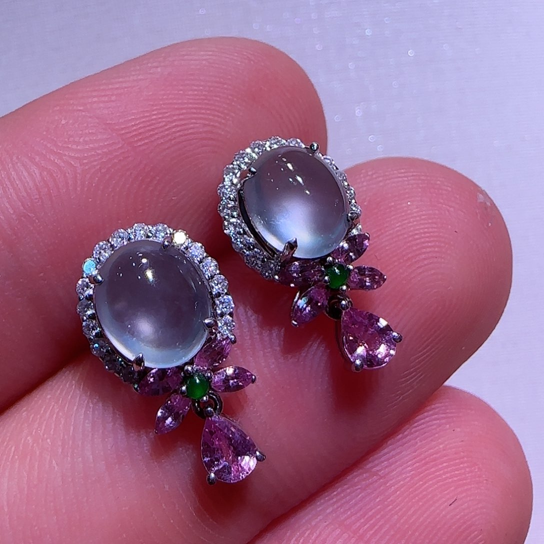 翡翠耳饰18K金镶嵌耳钉