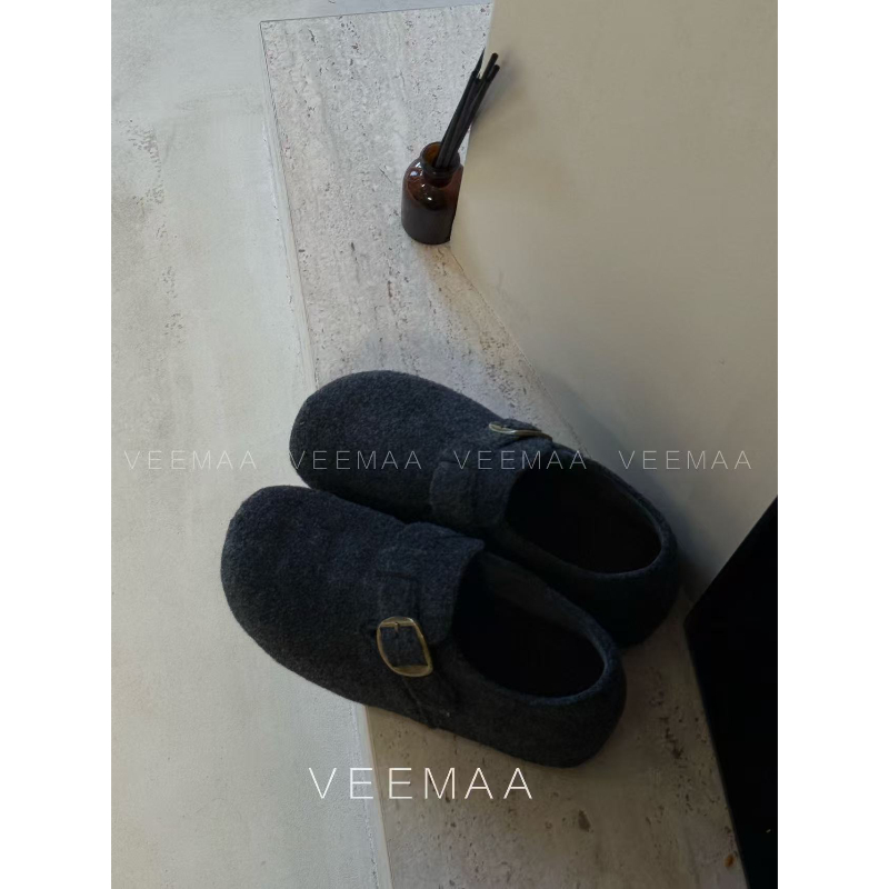 【Veemaa】定制款灰色秋冬毛呢勃肯鞋 