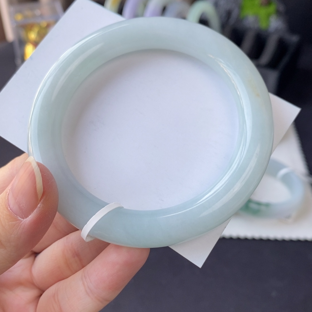 翡翠未镶嵌手镯晴蓝56.4