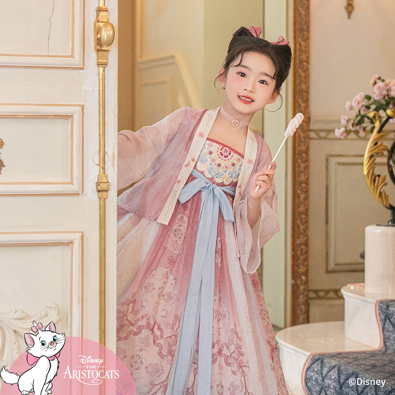 十三余童装[迪士尼玛丽猫-猫咪甜心]国风汉服新款夏季吊带裙套装
