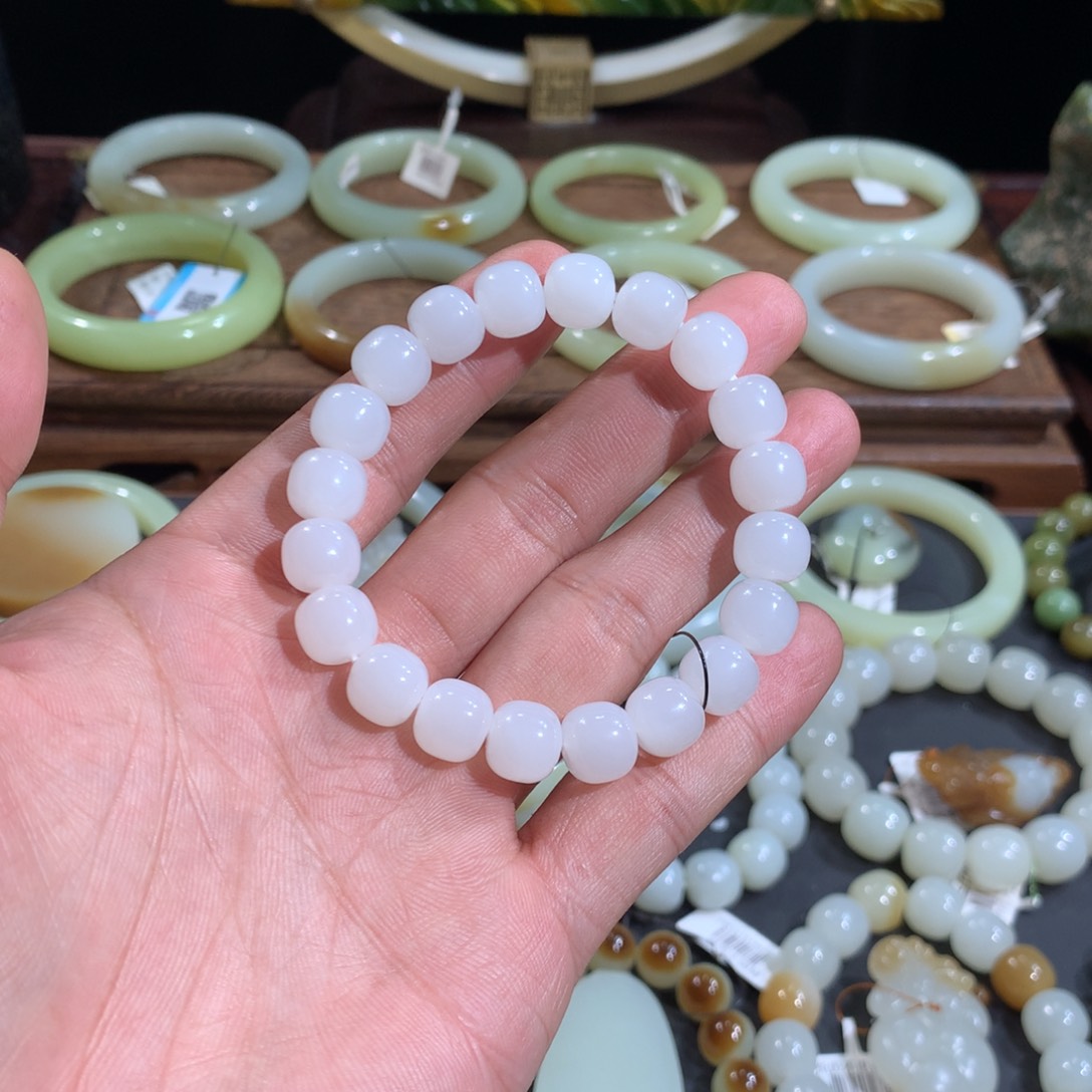 和田玉手链未镶嵌新疆且末天泰矿羊脂白玉手串
