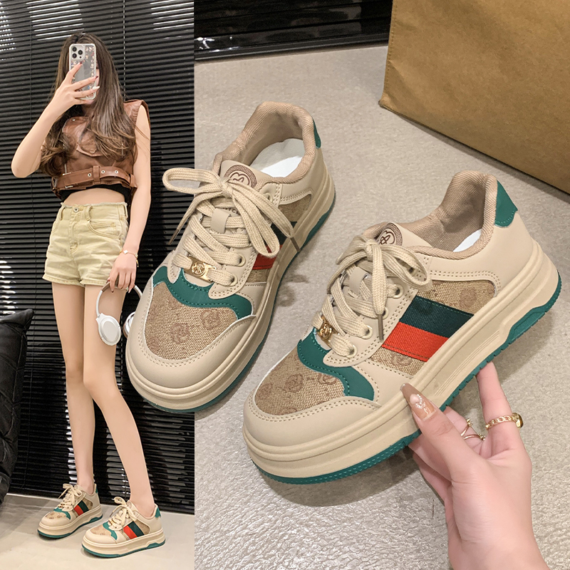 百搭小白鞋2025新款时尚百搭休闲运动厚底鞋ins潮休闲女鞋P6001