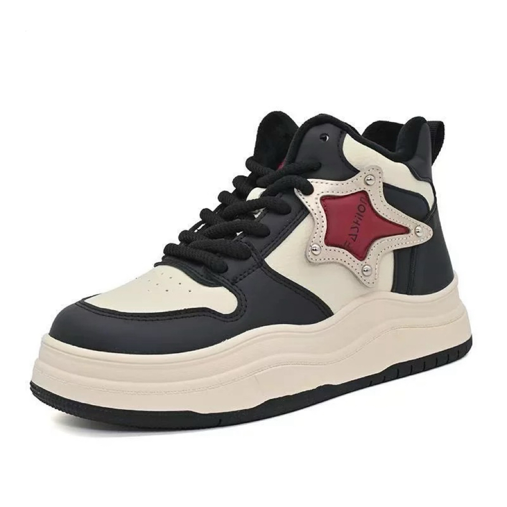 板鞋冬季新款3775时尚休闲风中跟平底圆头系带舒适运动鞋加绒24D