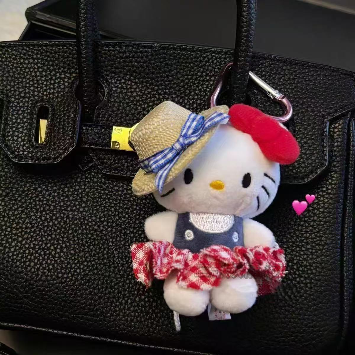 草帽红裙kitty挂件背包可爱毛绒公仔玩偶钥匙扣包包挂件送礼物