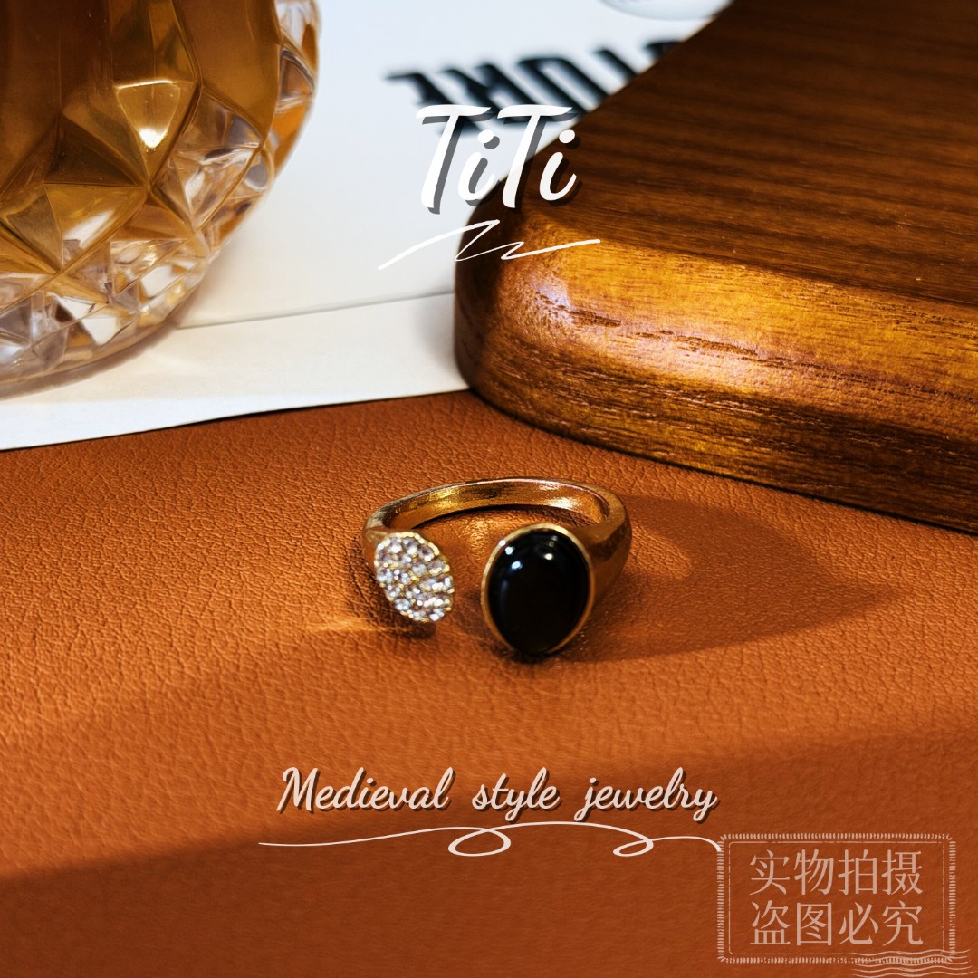 铜合金戒指 HL173【TITI专属】中古风法式复古贵气感开口戒指