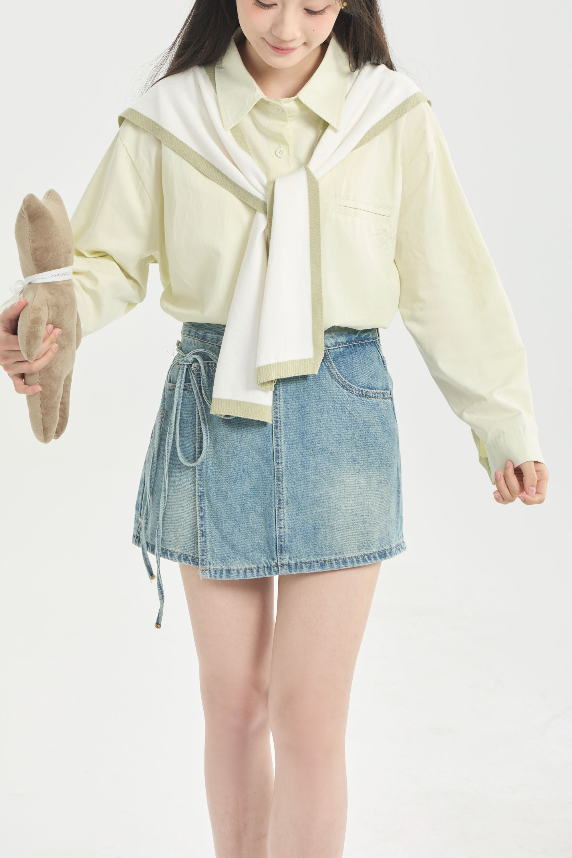 牛仔短裤女2024夏季新款高腰a字裙辣妹不规则绑带裙裤