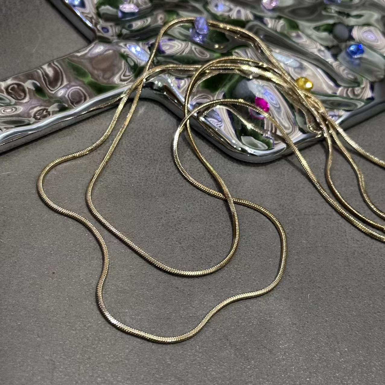 钛钢项链 金色长款蛇骨项链-4402