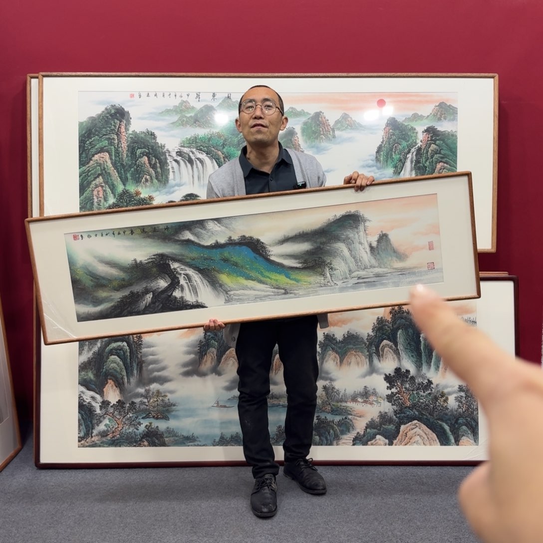 国画手绘作品带框