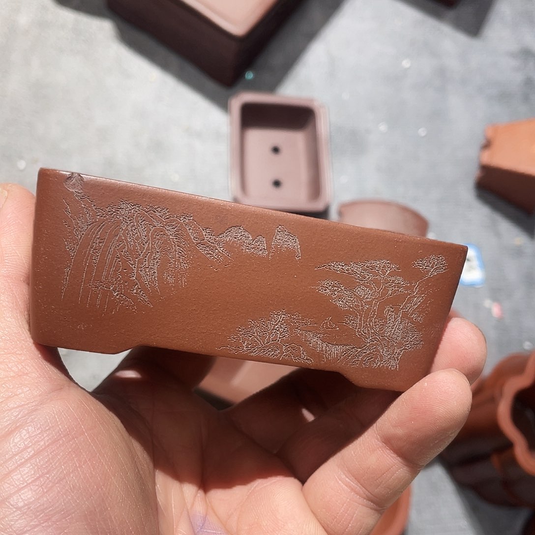 紫砂嘦*恏紫砂小盆微瑕8.5*5*3