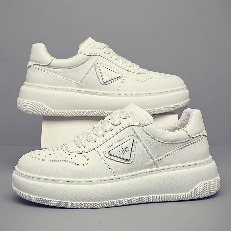 头层牛皮百搭四季白色板鞋柔软舒适发泡大底隐形增高经典鞋子百搭