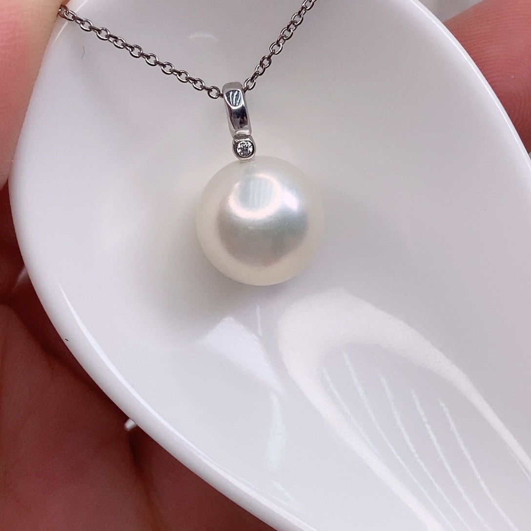淡水珍珠银S925镶嵌吊坠(赠链)11/12mm有瑕