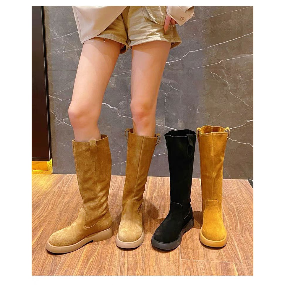 骑士靴女厚底圆头磨砂真皮新款时尚百搭不加绒长筒不过膝1976-2