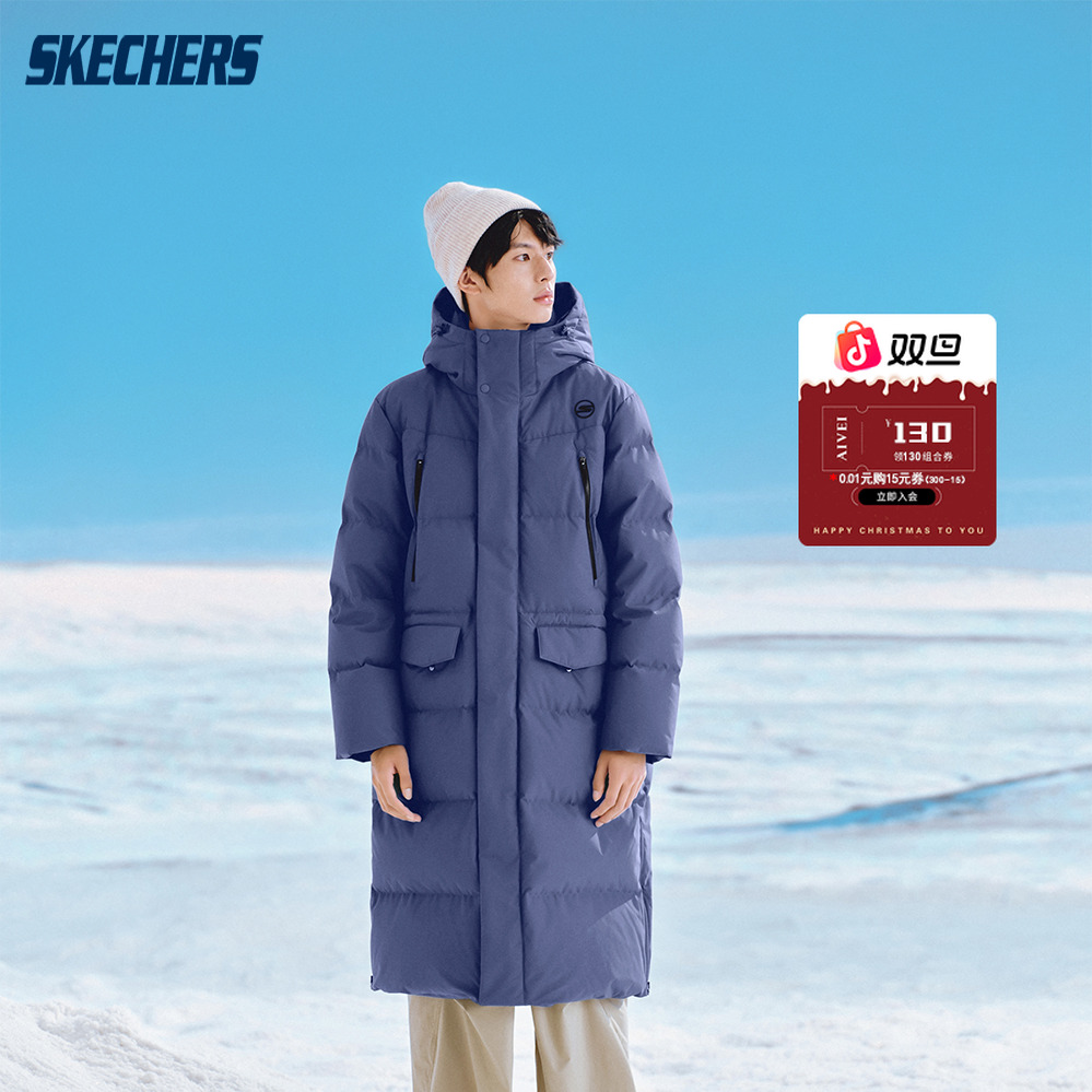 斯凯奇官方新款男装石墨烯长款鸭绒梭织大衣羽绒服外套P424M066