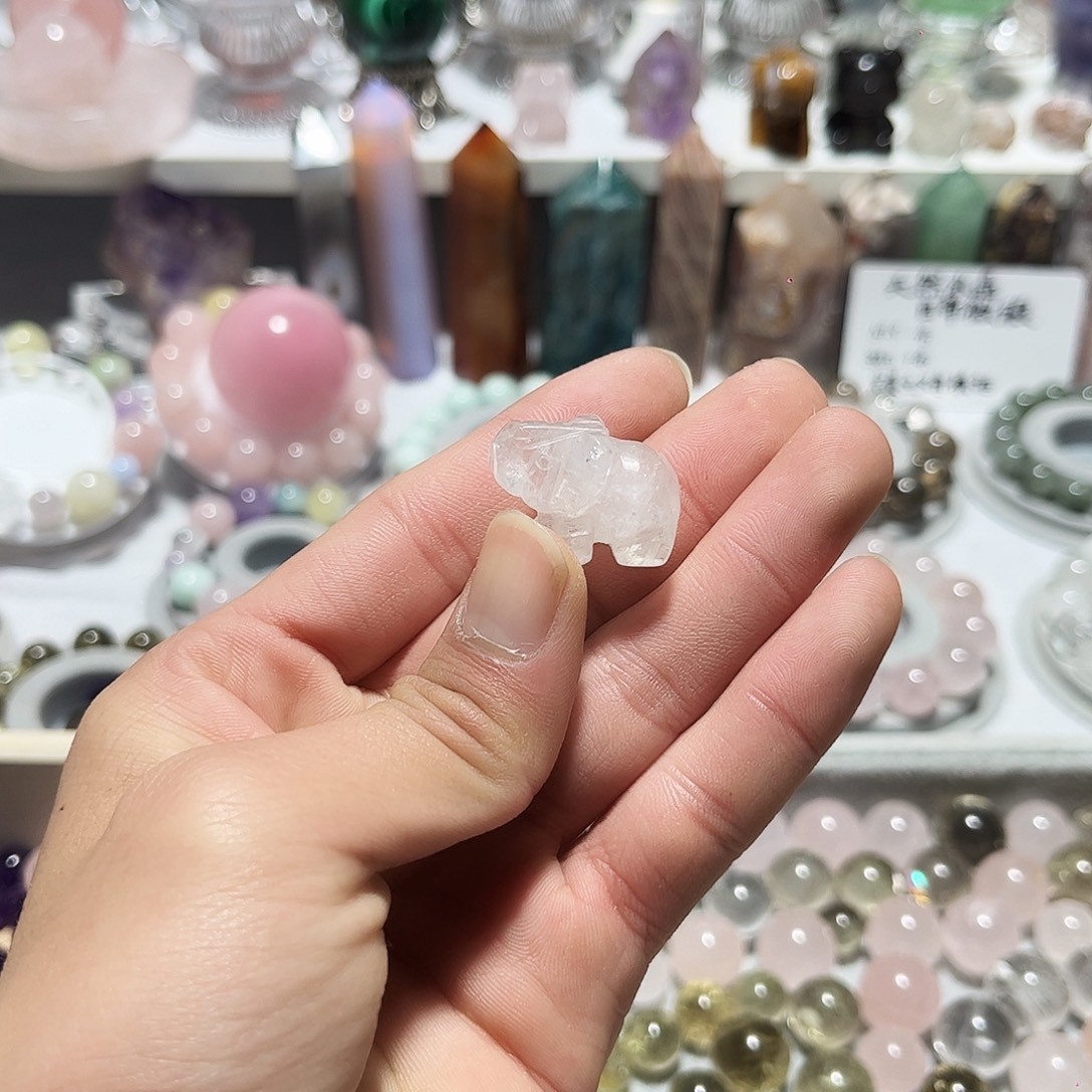 紫晶银S925镶嵌珠宝半成品开播福利白水晶雕刻件大象