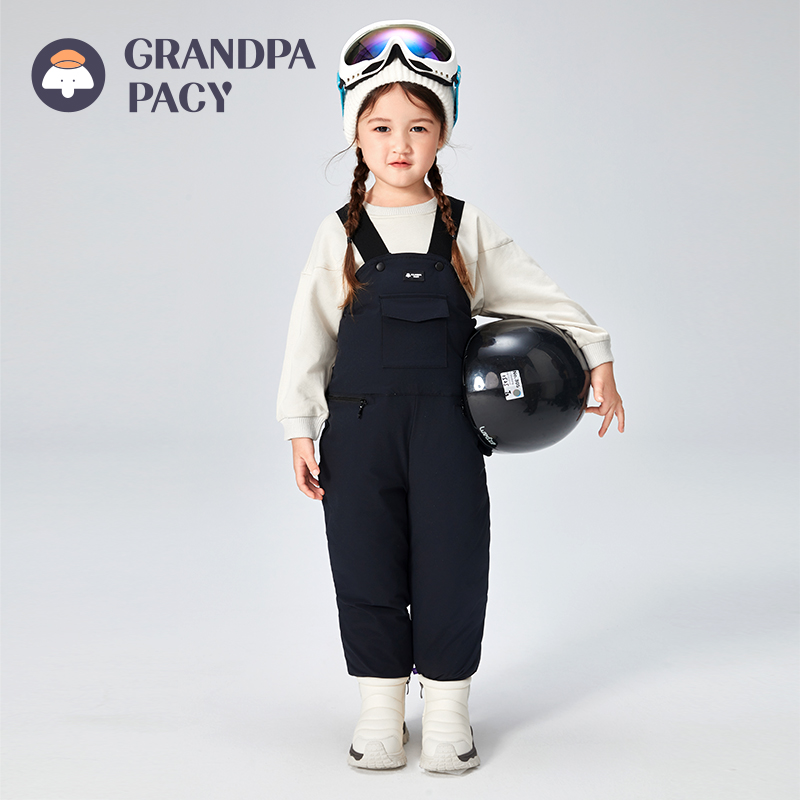 帕西爷爷儿童羽绒裤宝宝连体背带裤加厚小婴2024新款男女冬季外穿