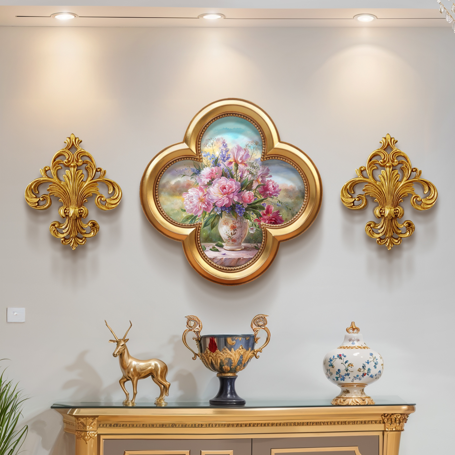 入户玄关装饰画挂壁三联画欧美式饭厅花玫瑰花卉原创框立体油画