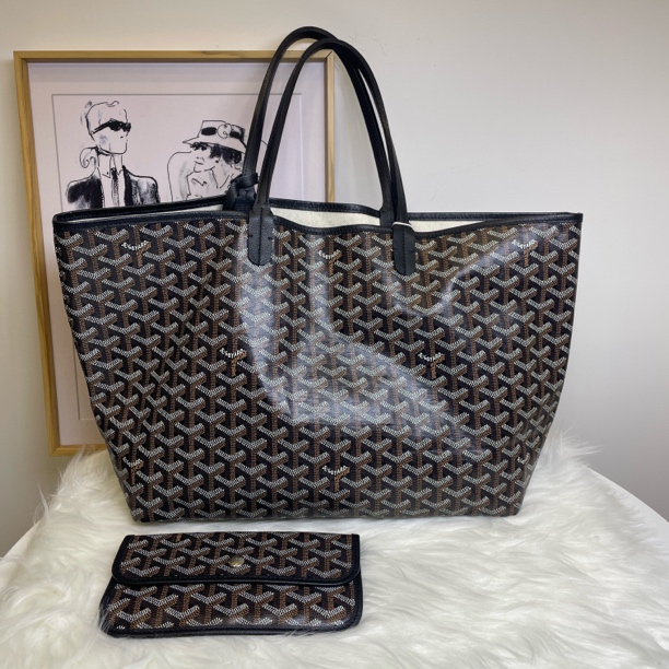 99新 Gaoy/戈雅 黑色老花托特中号单肩包